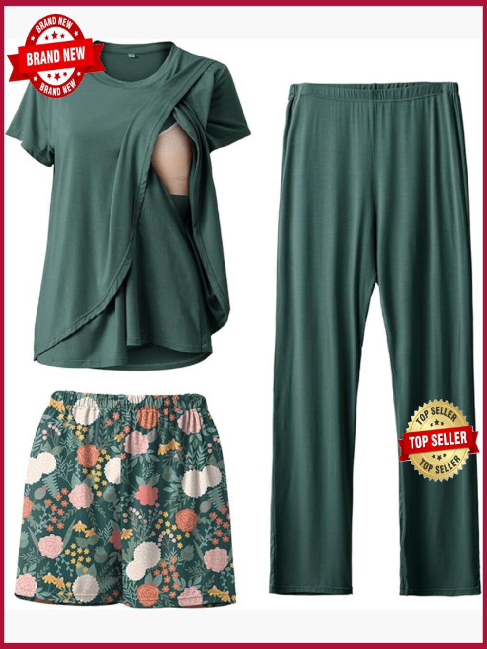 3 Piece Maternity Nursing Pajama Set Soft Breastfeeding Sleepwear Lounge